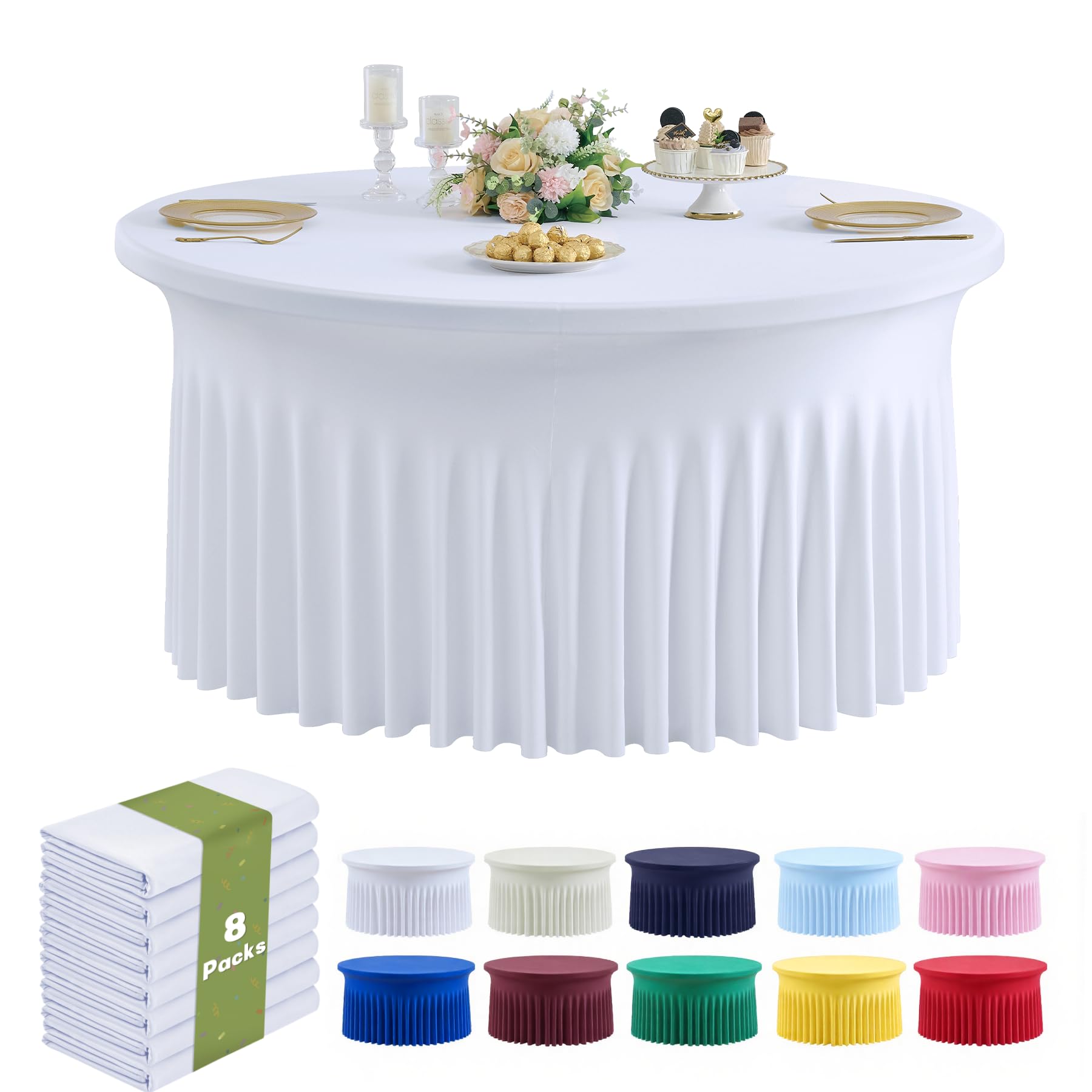 Amazon.com: Outpain 8 Pack White Round Spandex Tablecloths for